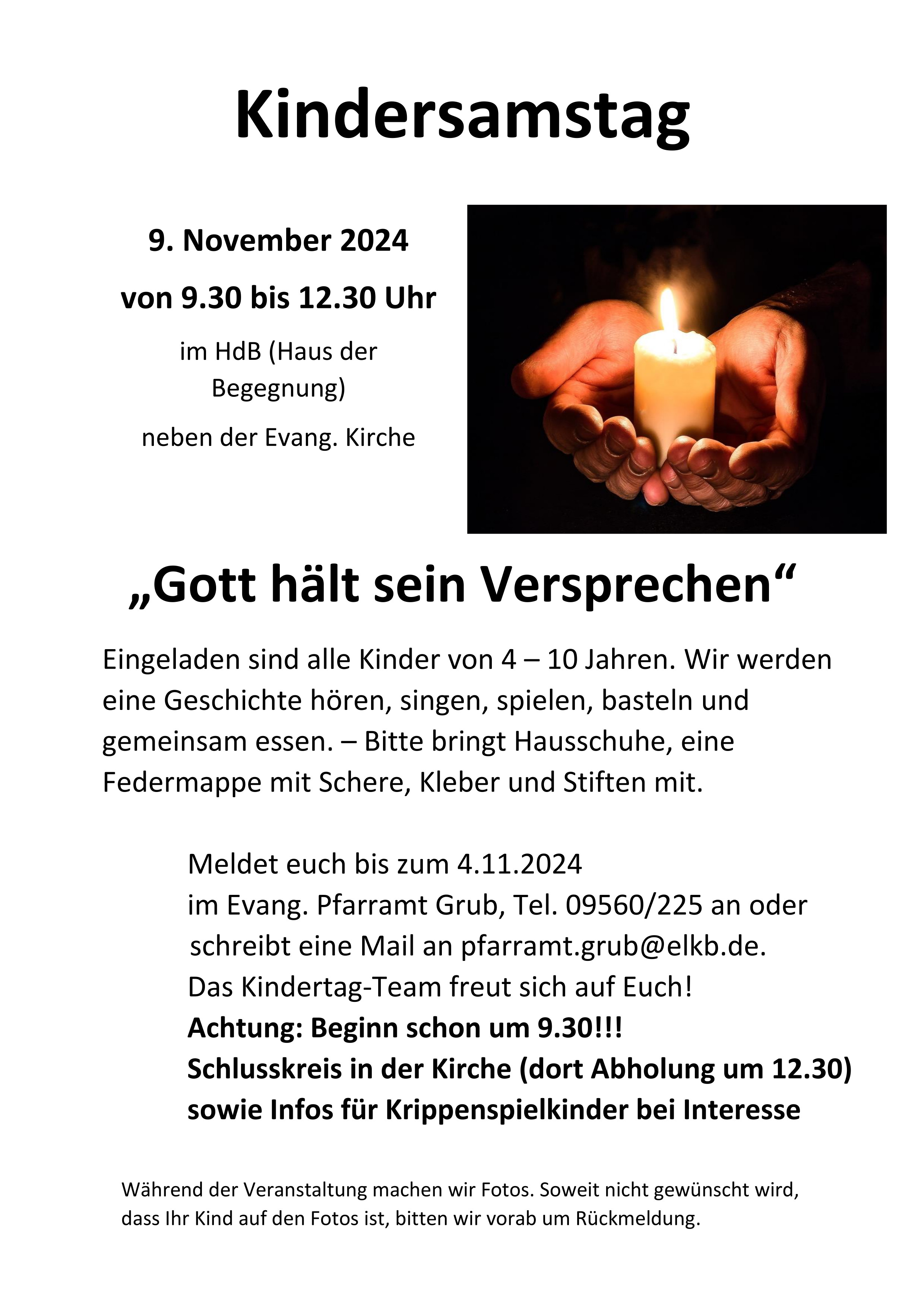 Kindersamstag am 09.11.2024 "Gott hält sein Versprechen"